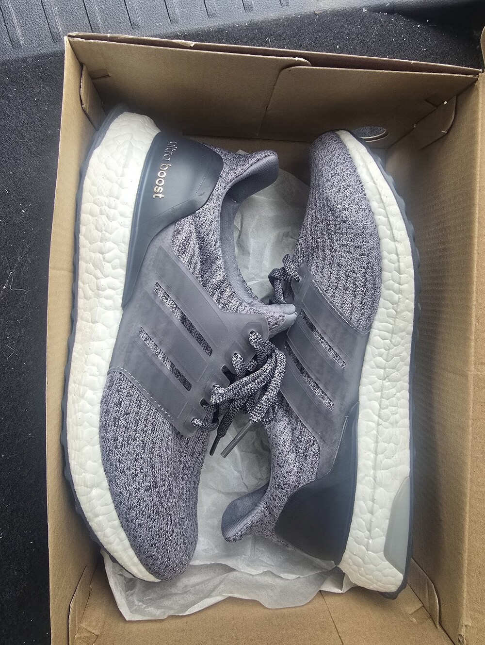 adidas Grey Knit Ultraboost Running Shoes